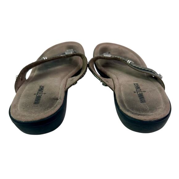 Minnetonka Women's 10M Pewter Silverthorne Filp Flop Thong Sandals Embellished - Picture 3 of 8